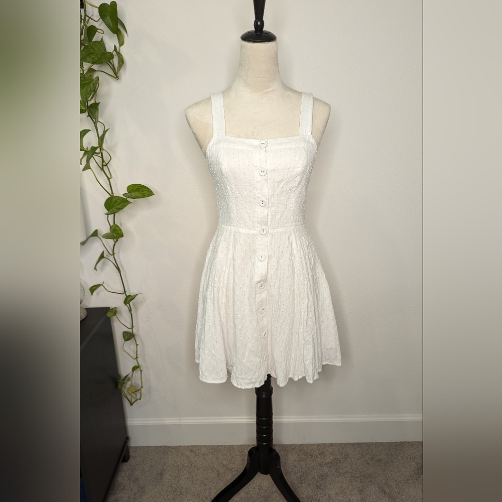GB White Swiss Dot button up dress. Size S